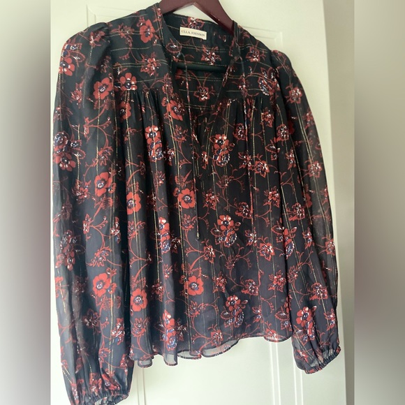 Ulla Johnson Puff Sleeve Constance Gold Metallic thread Silk Blouse Shirt - Picture 6 of 9